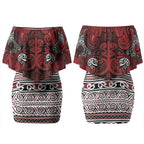 Aotearoa Iwi Te Arawa Couples Matching Off Shoulder Short Dress and Long Sleeve Button Shirt Maori Wharenui House Tribal Pattern