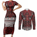 Aotearoa Iwi Te Arawa Couples Matching Short Sleeve Bodycon Dress and Long Sleeve Button Shirt Maori Wharenui House Tribal Pattern