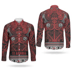 Aotearoa Iwi Te Arawa Couples Matching Short Sleeve Bodycon Dress and Long Sleeve Button Shirt Maori Wharenui House Tribal Pattern