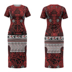 Aotearoa Iwi Te Arawa Couples Matching Short Sleeve Bodycon Dress and Long Sleeve Button Shirt Maori Wharenui House Tribal Pattern