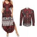 Aotearoa Iwi Te Arawa Couples Matching Summer Maxi Dress and Long Sleeve Button Shirt Maori Wharenui House Tribal Pattern