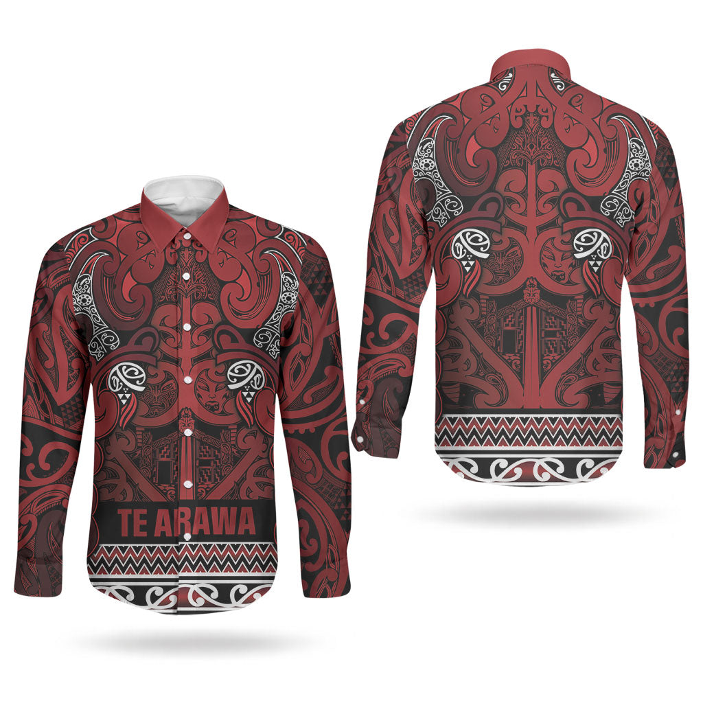 Aotearoa Iwi Te Arawa Couples Matching Summer Maxi Dress and Long Sleeve Button Shirt Maori Wharenui House Tribal Pattern