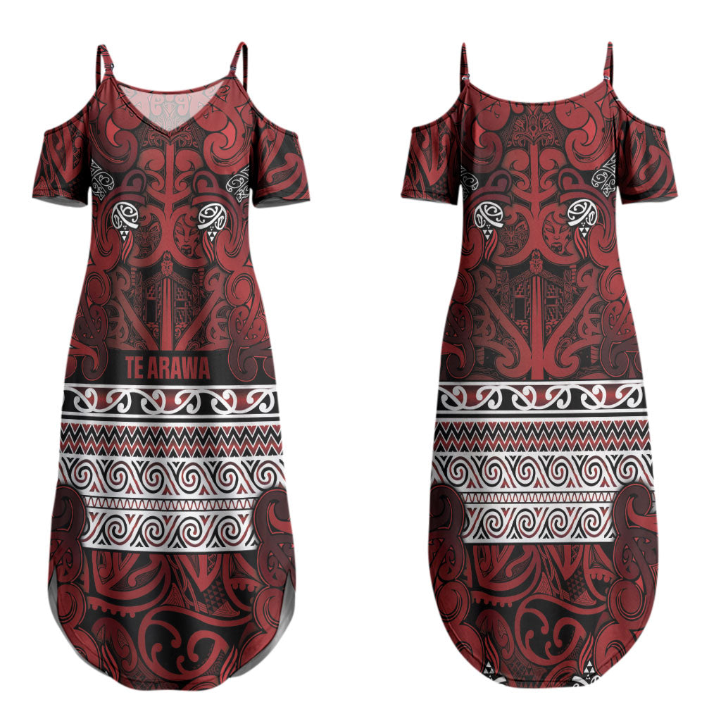 Aotearoa Iwi Te Arawa Couples Matching Summer Maxi Dress and Long Sleeve Button Shirt Maori Wharenui House Tribal Pattern