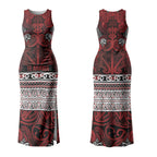 Aotearoa Iwi Te Arawa Couples Matching Tank Maxi Dress and Long Sleeve Button Shirt Maori Wharenui House Tribal Pattern