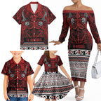 Aotearoa Iwi Te Arawa Family Matching Off The Shoulder Long Sleeve Dress and Hawaiian Shirt Maori Wharenui House Tribal Pattern