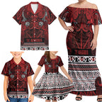 Aotearoa Iwi Te Arawa Family Matching Off Shoulder Maxi Dress and Hawaiian Shirt Maori Wharenui House Tribal Pattern