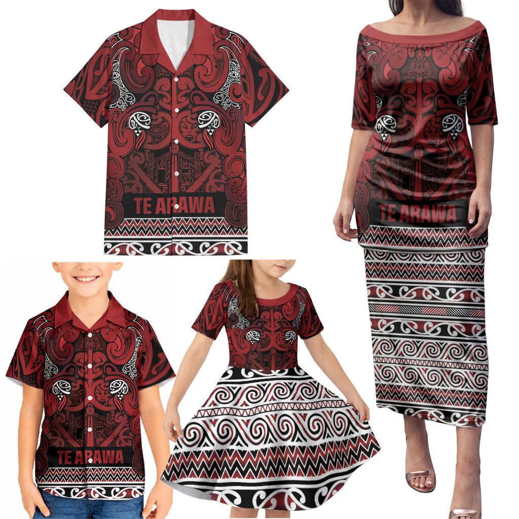 Aotearoa Iwi Te Arawa Family Matching Puletasi and Hawaiian Shirt Maori Wharenui House Tribal Pattern