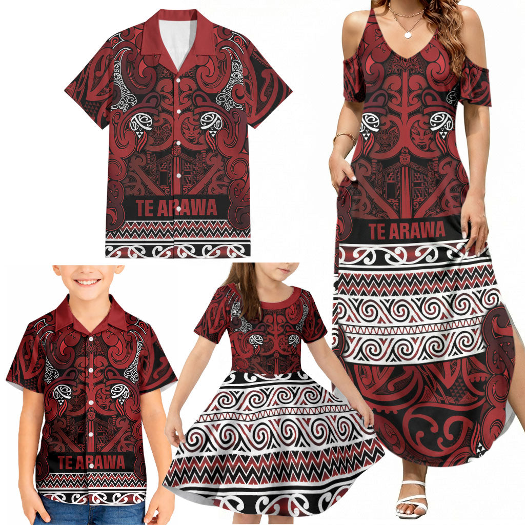 Aotearoa Iwi Te Arawa Family Matching Summer Maxi Dress and Hawaiian Shirt Maori Wharenui House Tribal Pattern