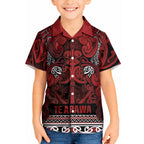 Aotearoa Iwi Te Arawa Kid Hawaiian Shirt Maori Wharenui House Tribal Pattern