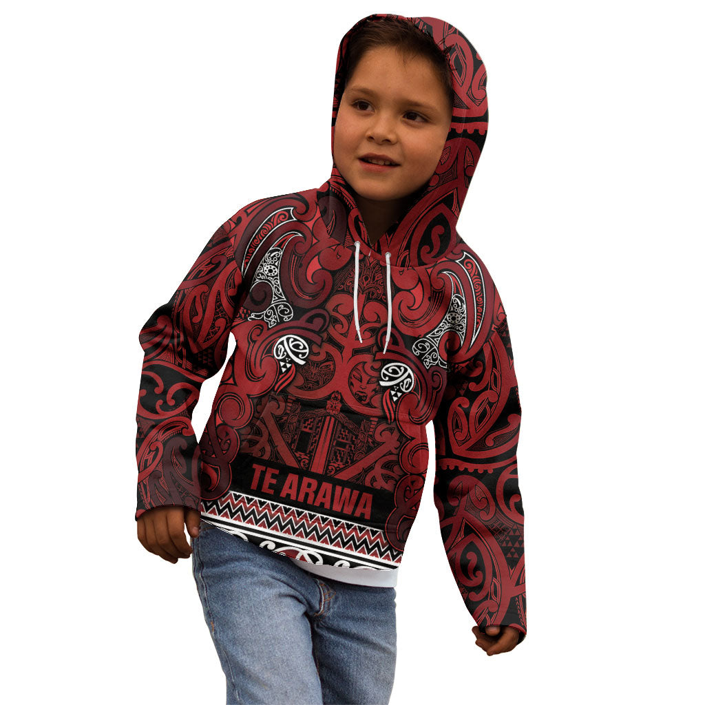 Aotearoa Iwi Te Arawa Kid Hoodie Maori Wharenui House Tribal Pattern