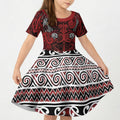 Aotearoa Iwi Te Arawa Kid Short Sleeve Dress Maori Wharenui House Tribal Pattern