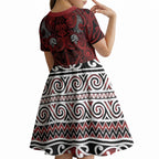 Aotearoa Iwi Te Arawa Kid Short Sleeve Dress Maori Wharenui House Tribal Pattern