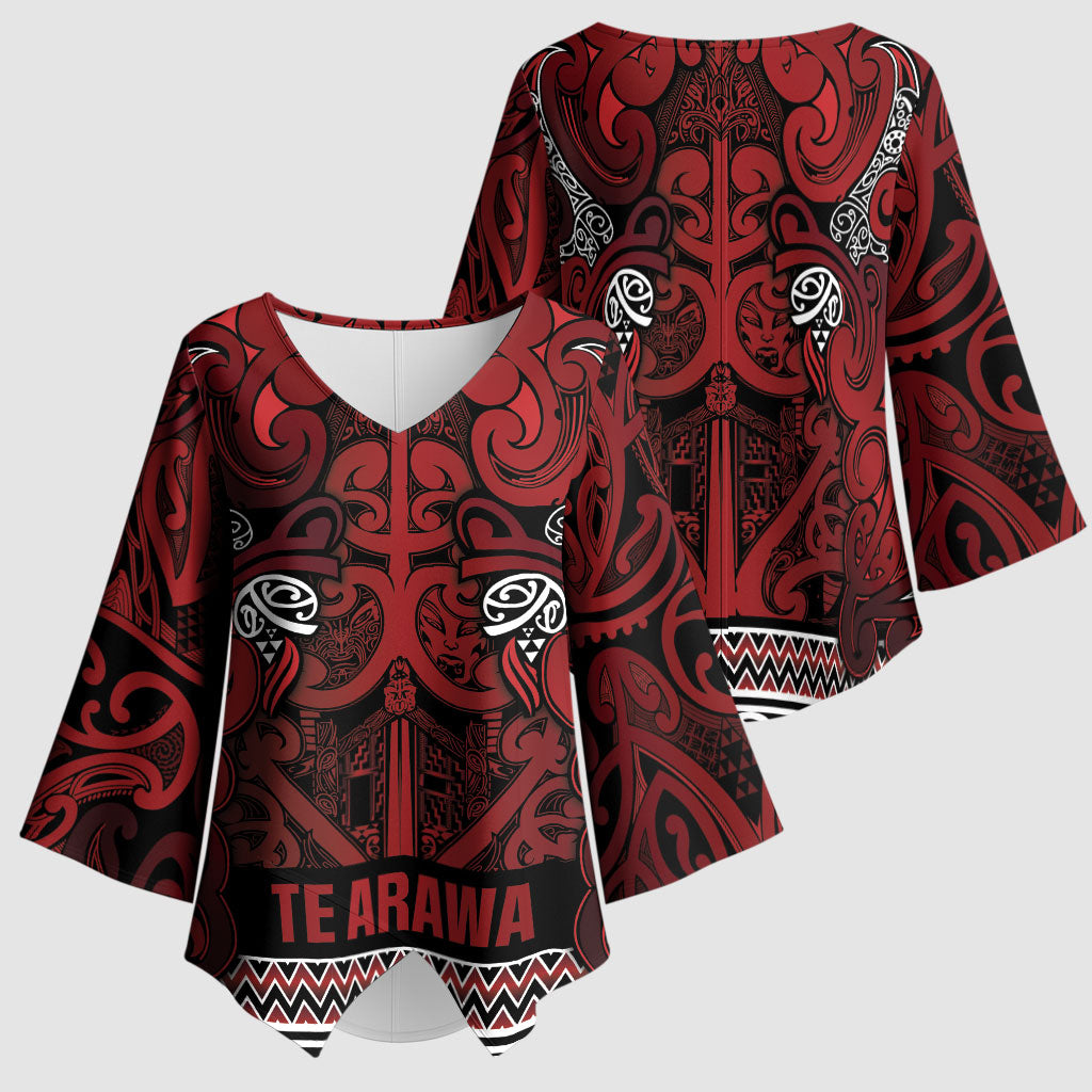 Aotearoa Iwi Te Arawa Kimono Sleeve Blouse Maori Wharenui House Tribal Pattern