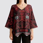 Aotearoa Iwi Te Arawa Kimono Sleeve Blouse Maori Wharenui House Tribal Pattern