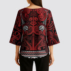 Aotearoa Iwi Te Arawa Kimono Sleeve Blouse Maori Wharenui House Tribal Pattern