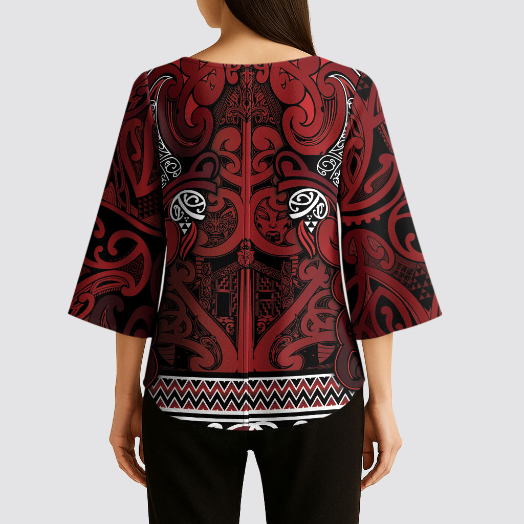 Aotearoa Iwi Te Arawa Kimono Sleeve Blouse Maori Wharenui House Tribal Pattern