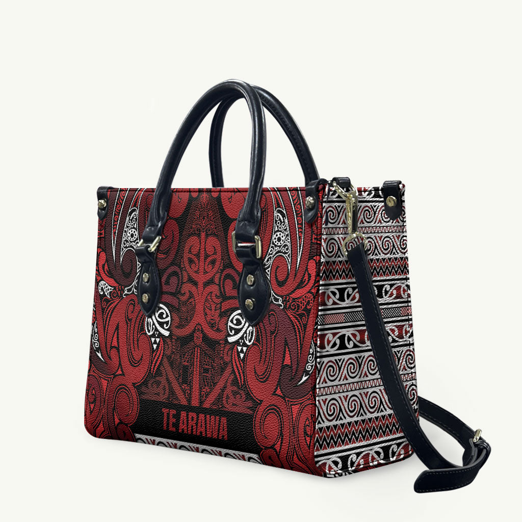 Aotearoa Iwi Te Arawa Leather Bag Maori Wharenui House Tribal Pattern