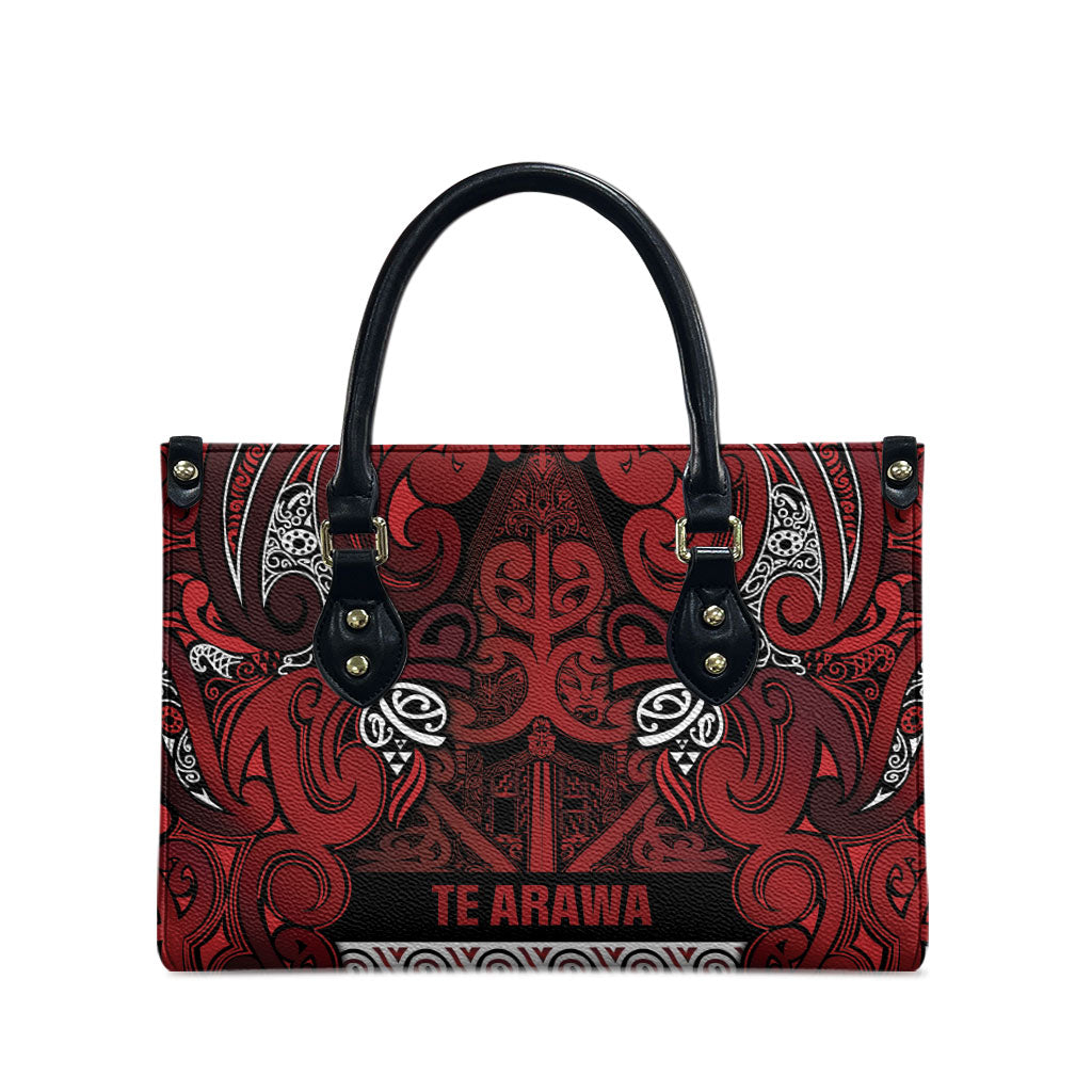 Aotearoa Iwi Te Arawa Leather Bag Maori Wharenui House Tribal Pattern