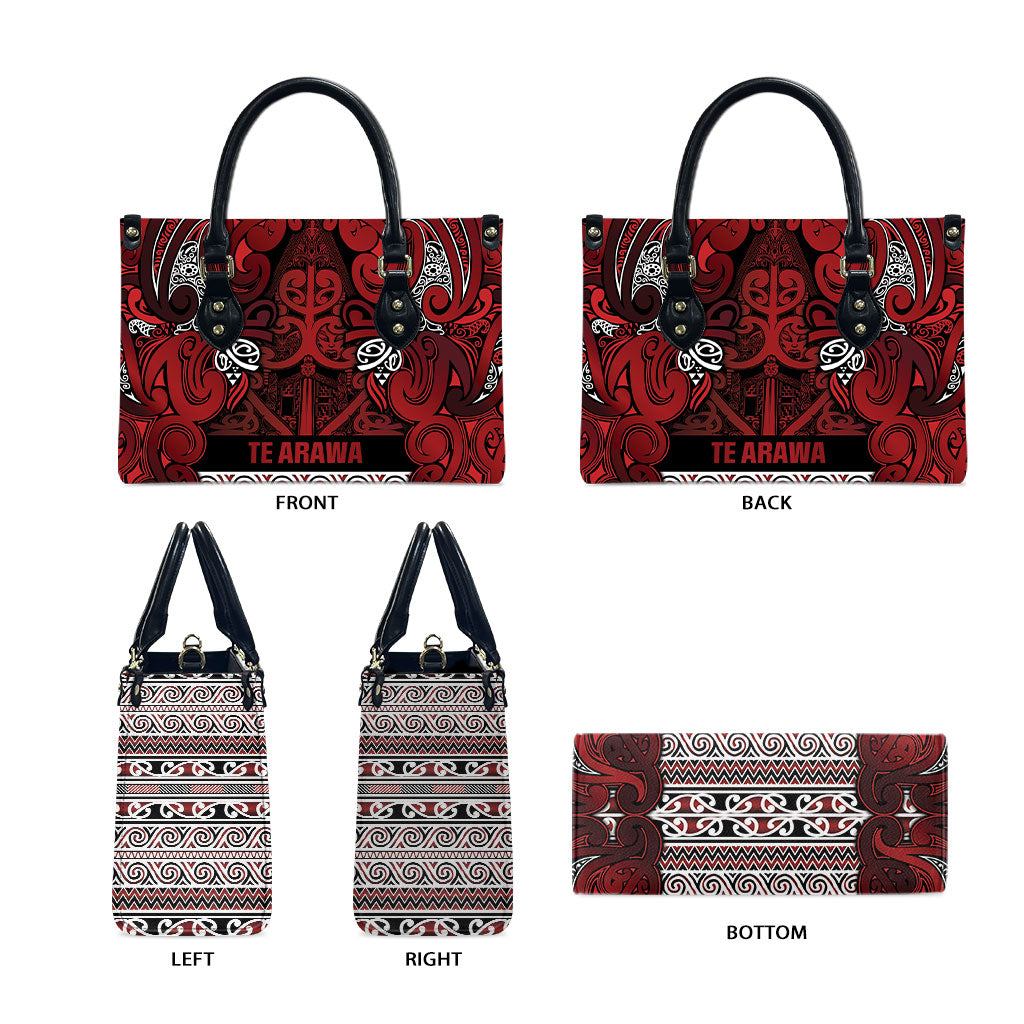 Aotearoa Iwi Te Arawa Leather Bag Maori Wharenui House Tribal Pattern