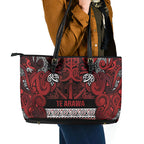 Aotearoa Iwi Te Arawa Leather Tote Bag Maori Wharenui House Tribal Pattern