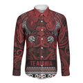 Aotearoa Iwi Te Arawa Long Sleeve Button Shirt Maori Wharenui House Tribal Pattern