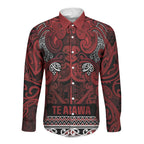 Aotearoa Iwi Te Arawa Long Sleeve Button Shirt Maori Wharenui House Tribal Pattern