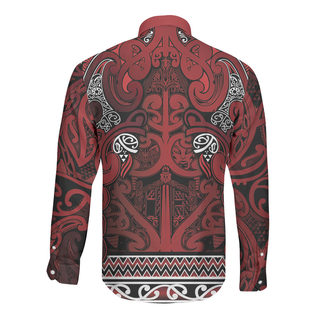 Aotearoa Iwi Te Arawa Long Sleeve Button Shirt Maori Wharenui House Tribal Pattern