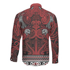 Aotearoa Iwi Te Arawa Long Sleeve Button Shirt Maori Wharenui House Tribal Pattern