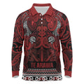 Aotearoa Iwi Te Arawa Long Sleeve Polo Shirt Maori Wharenui House Tribal Pattern