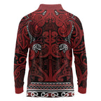 Aotearoa Iwi Te Arawa Long Sleeve Polo Shirt Maori Wharenui House Tribal Pattern