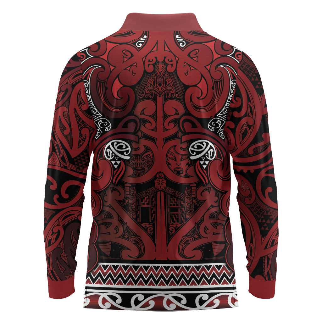 Aotearoa Iwi Te Arawa Long Sleeve Polo Shirt Maori Wharenui House Tribal Pattern