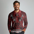 Aotearoa Iwi Te Arawa Long Sleeve Polo Shirt Maori Wharenui House Tribal Pattern