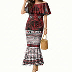 Aotearoa Iwi Te Arawa Mermaid Dress Maori Wharenui House Tribal Pattern