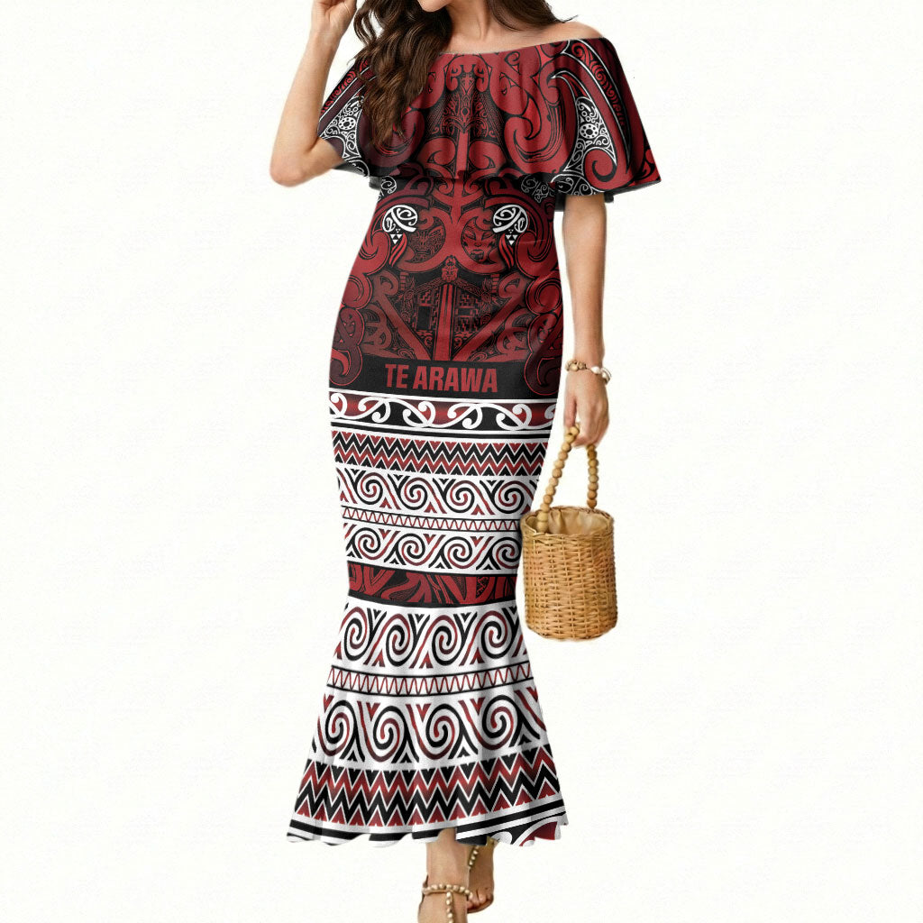 Aotearoa Iwi Te Arawa Mermaid Dress Maori Wharenui House Tribal Pattern