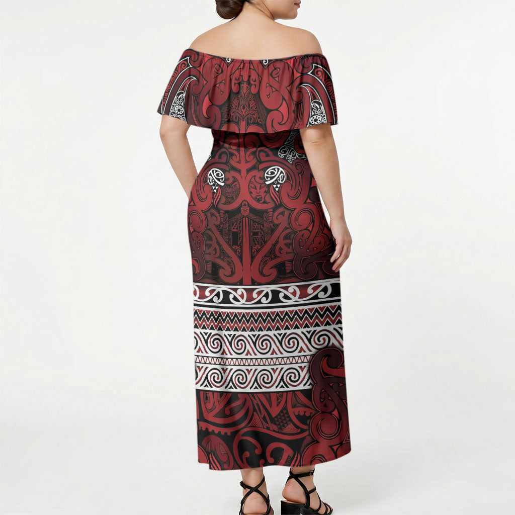 Aotearoa Iwi Te Arawa Off Shoulder Maxi Dress Maori Wharenui House Tribal Pattern