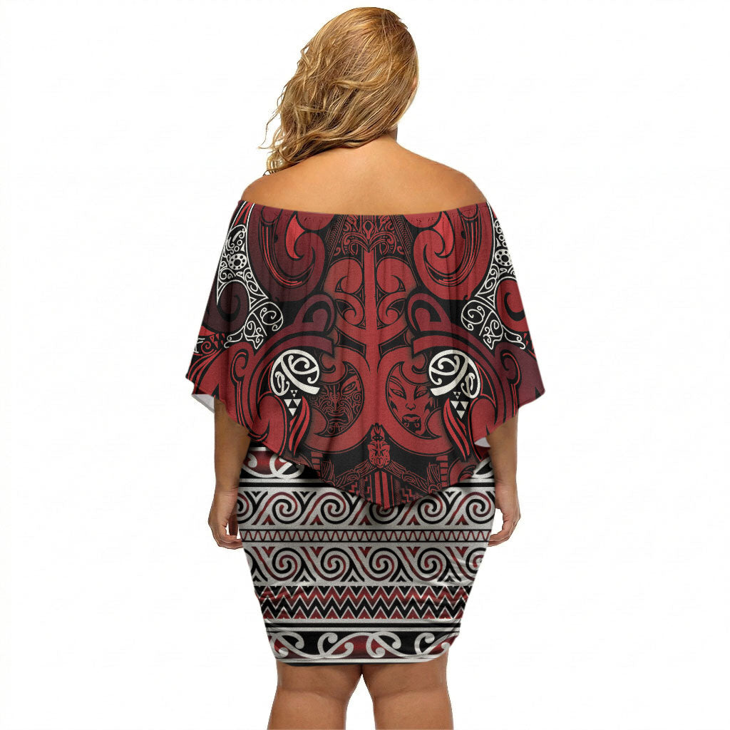 Aotearoa Iwi Te Arawa Off Shoulder Short Dress Maori Wharenui House Tribal Pattern