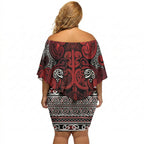 Aotearoa Iwi Te Arawa Off Shoulder Short Dress Maori Wharenui House Tribal Pattern