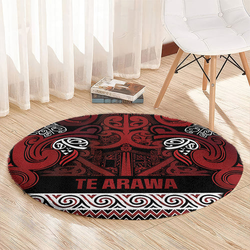 Aotearoa Iwi Te Arawa Round Carpet Maori Wharenui House Tribal Pattern