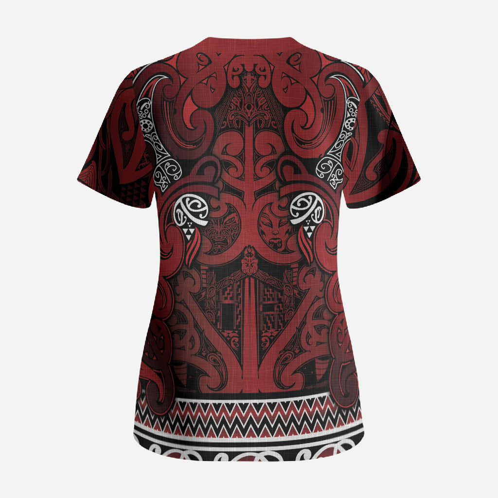 Aotearoa Iwi Te Arawa Scrub Top Maori Wharenui House Tribal Pattern