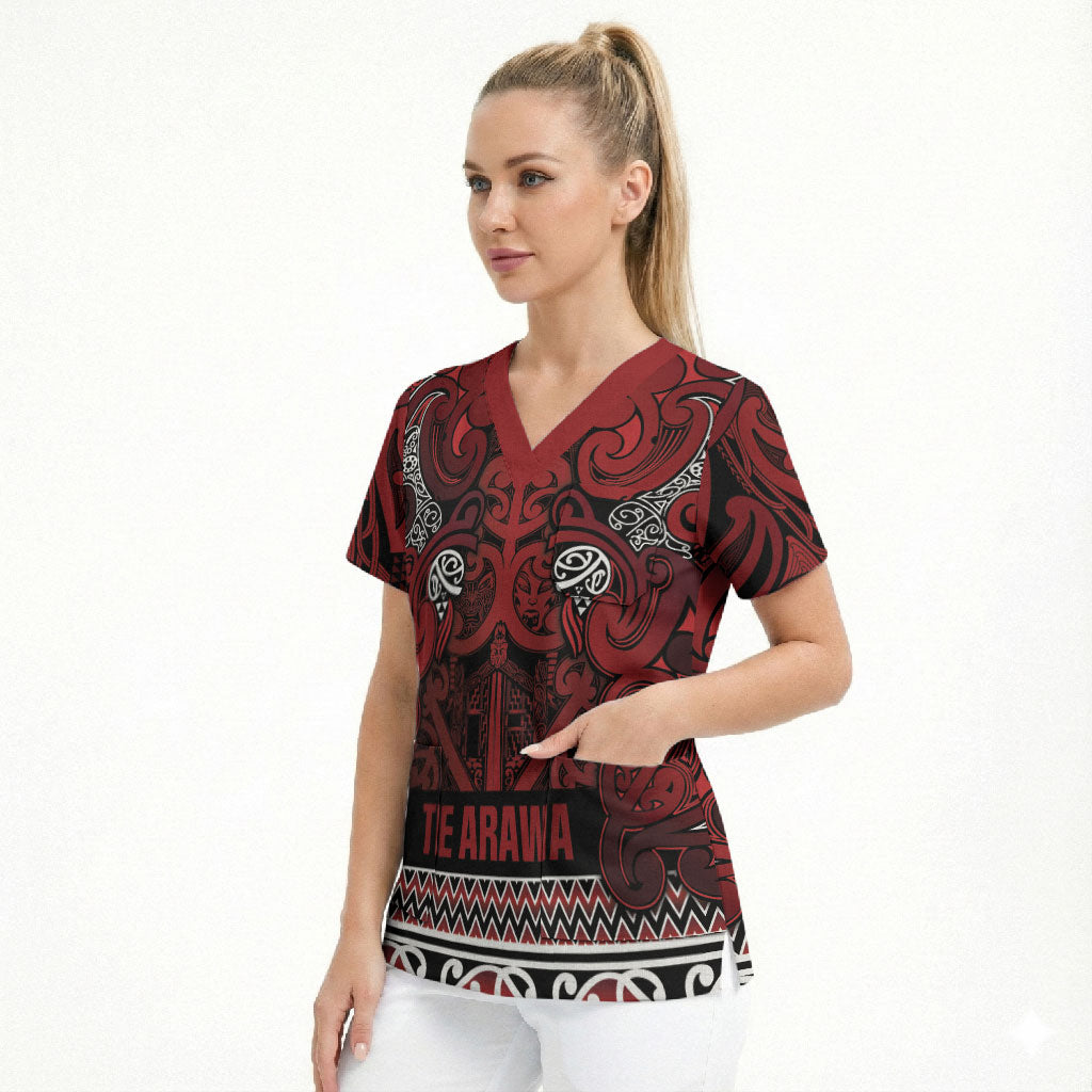Aotearoa Iwi Te Arawa Scrub Top Maori Wharenui House Tribal Pattern