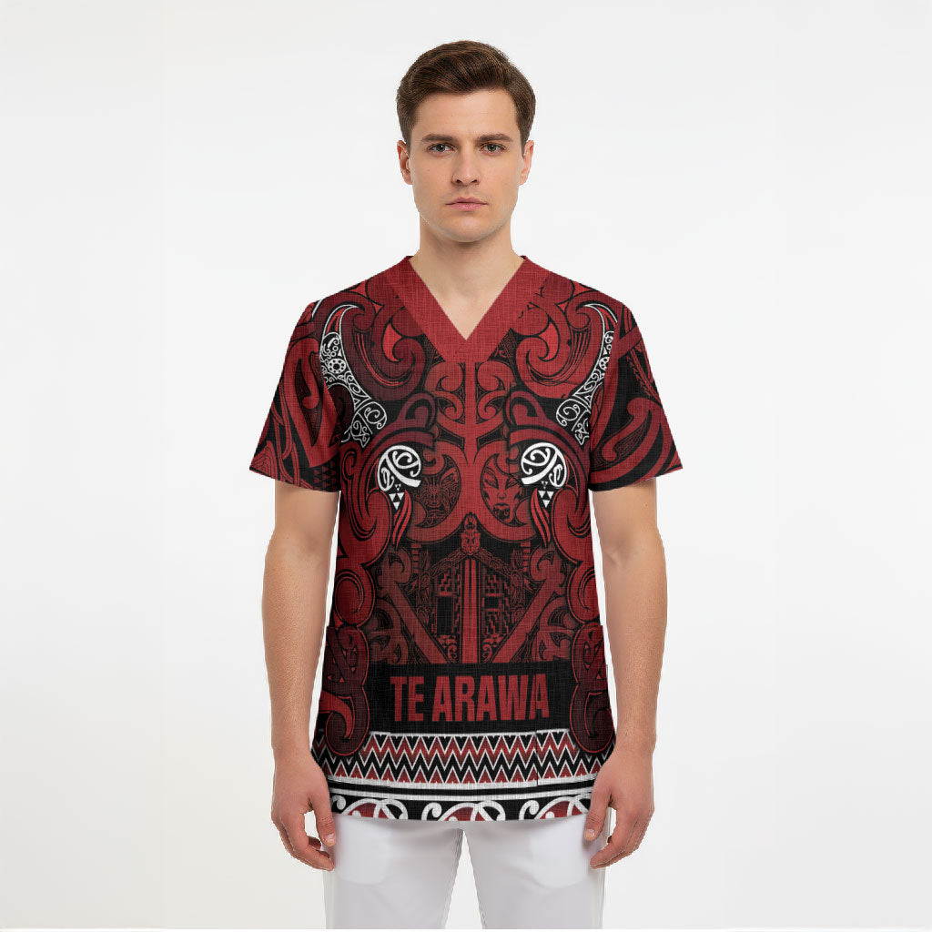 Aotearoa Iwi Te Arawa Scrub Top Maori Wharenui House Tribal Pattern