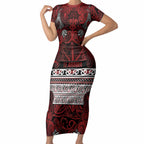 Aotearoa Iwi Te Arawa Short Sleeve Bodycon Dress Maori Wharenui House Tribal Pattern
