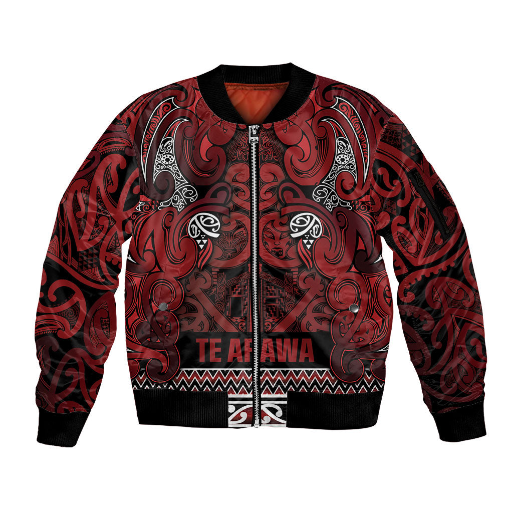 Aotearoa Iwi Te Arawa Sleeve Zip Bomber Jacket Maori Wharenui House Tribal Pattern