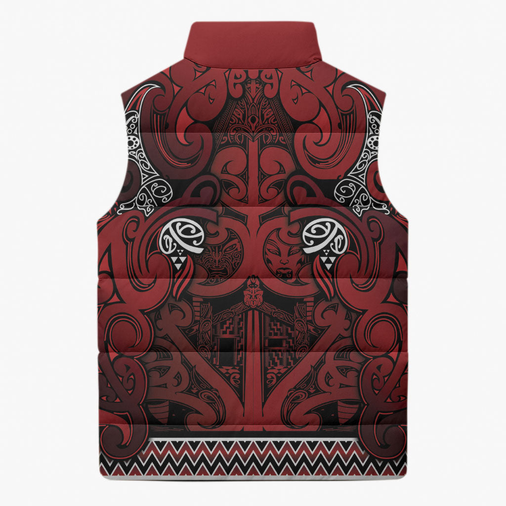 Aotearoa Iwi Te Arawa Sleeveless Puffer Jacket Maori Wharenui House Tribal Pattern