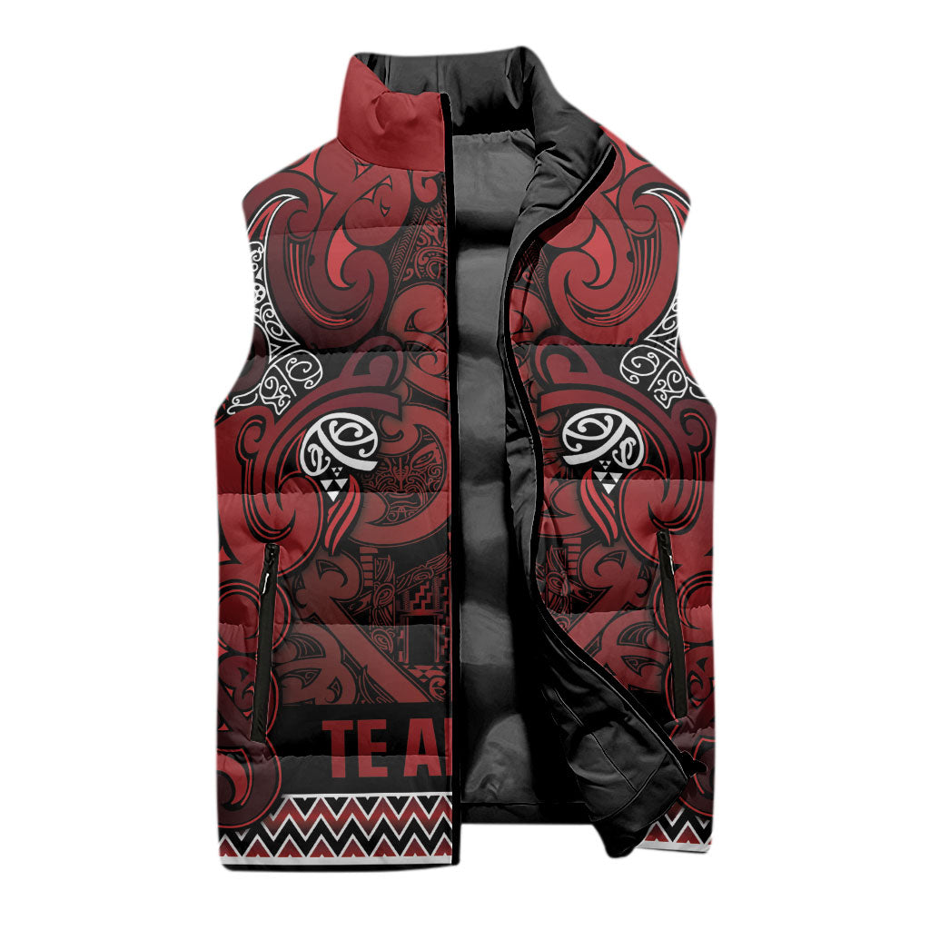 Aotearoa Iwi Te Arawa Sleeveless Puffer Jacket Maori Wharenui House Tribal Pattern