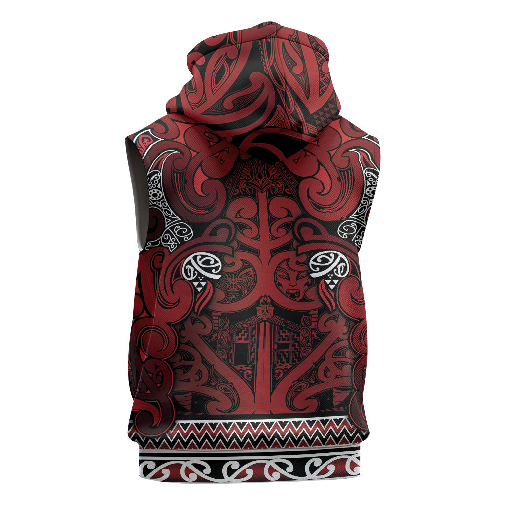Aotearoa Iwi Te Arawa Sleeveless Zip Hoodie Maori Wharenui House Tribal Pattern