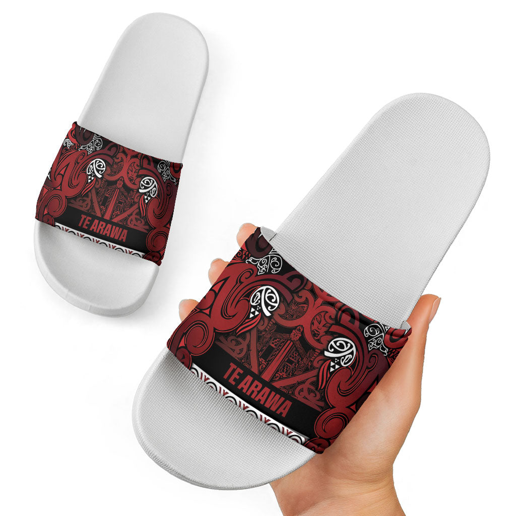 Aotearoa Iwi Te Arawa Slide Sandals Maori Wharenui House Tribal Pattern
