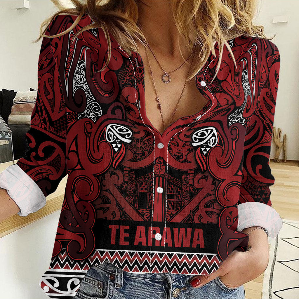 Aotearoa Iwi Te Arawa Women Casual Shirt Maori Wharenui House Tribal Pattern