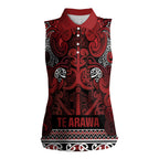 Aotearoa Iwi Te Arawa Women Sleeveless Polo Shirt Maori Wharenui House Tribal Pattern