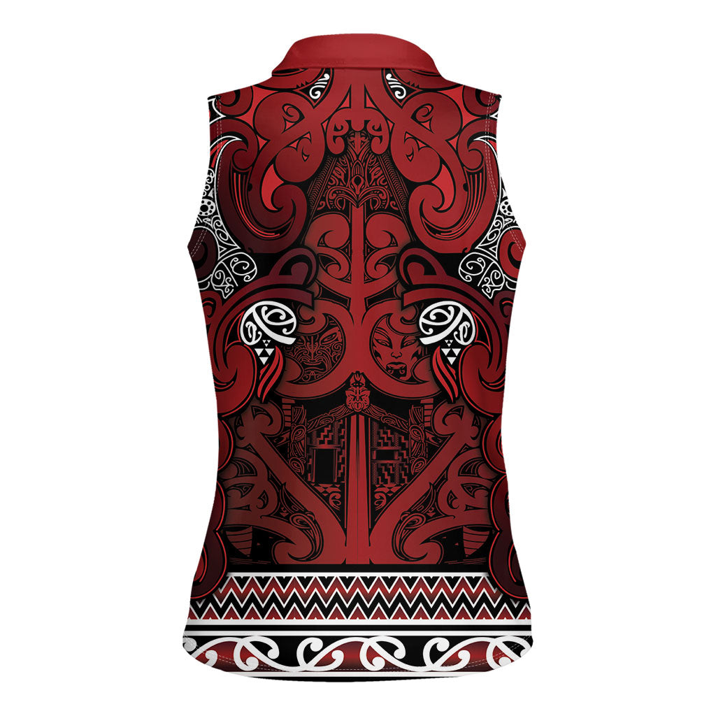 Aotearoa Iwi Te Arawa Women Sleeveless Polo Shirt Maori Wharenui House Tribal Pattern